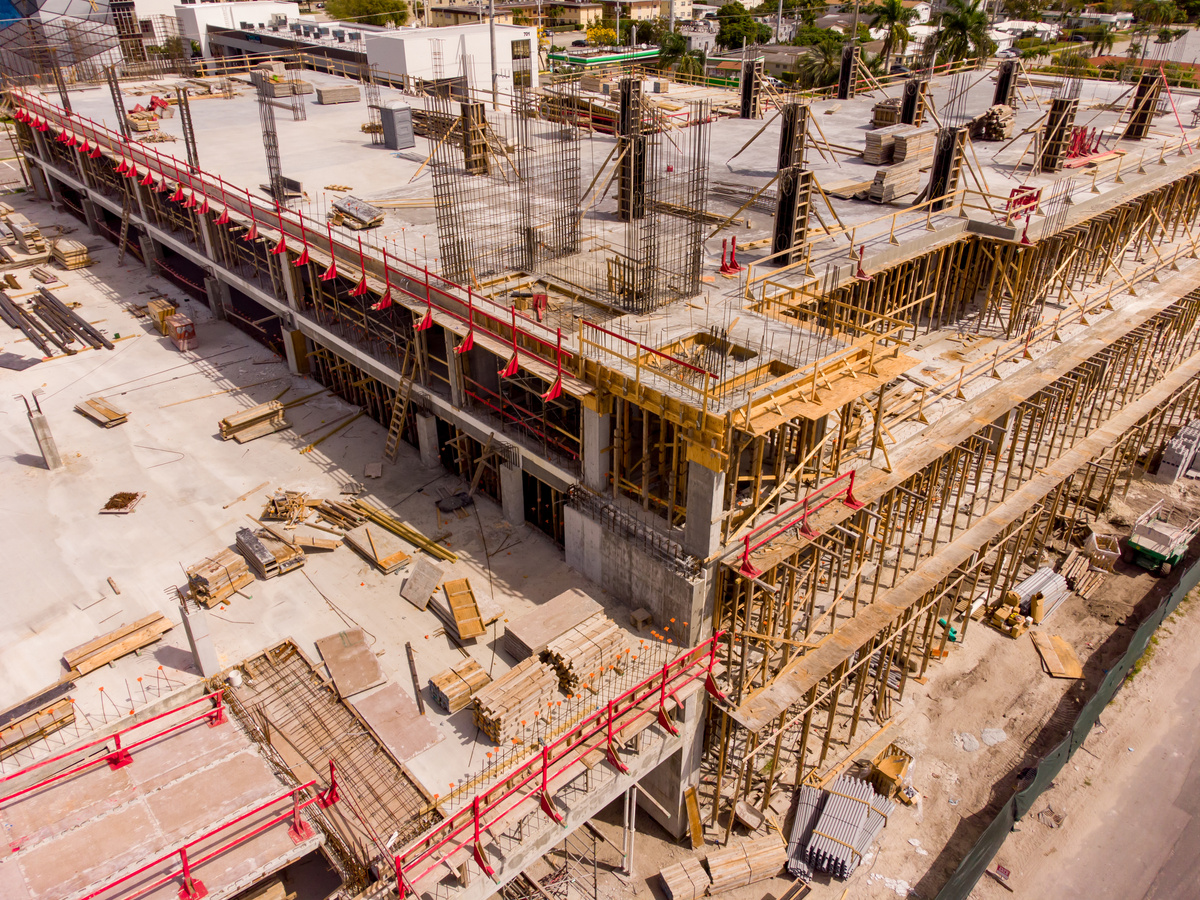 Aerial drone inspection of construction site stages